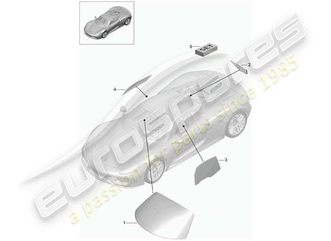 porsche 2015 (918 spyder) window glazing part diagram
