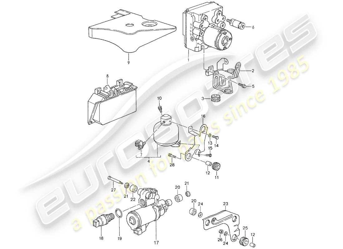 porsche 1994 (993) hydraulic unit - anti-locking brake syst. -abs- - control - see technical information - gr.4 nr3/94 part diagram