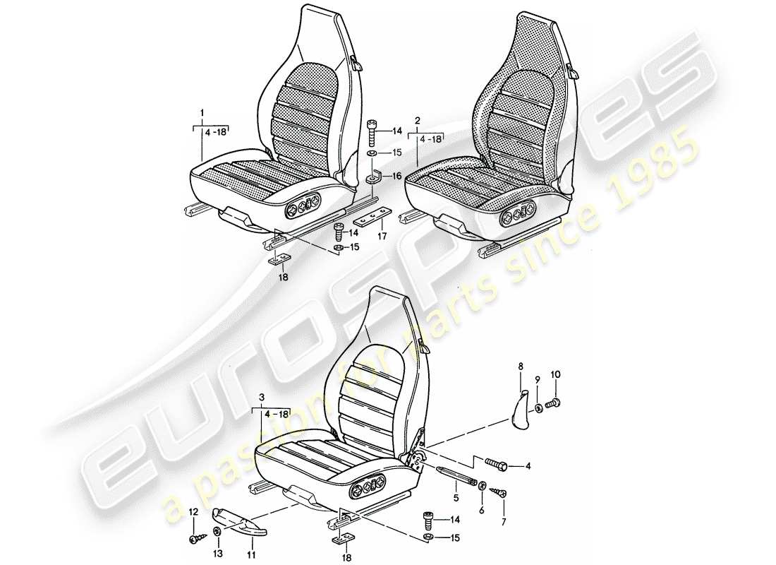porsche 1994 (968) seat - complete parts diagram