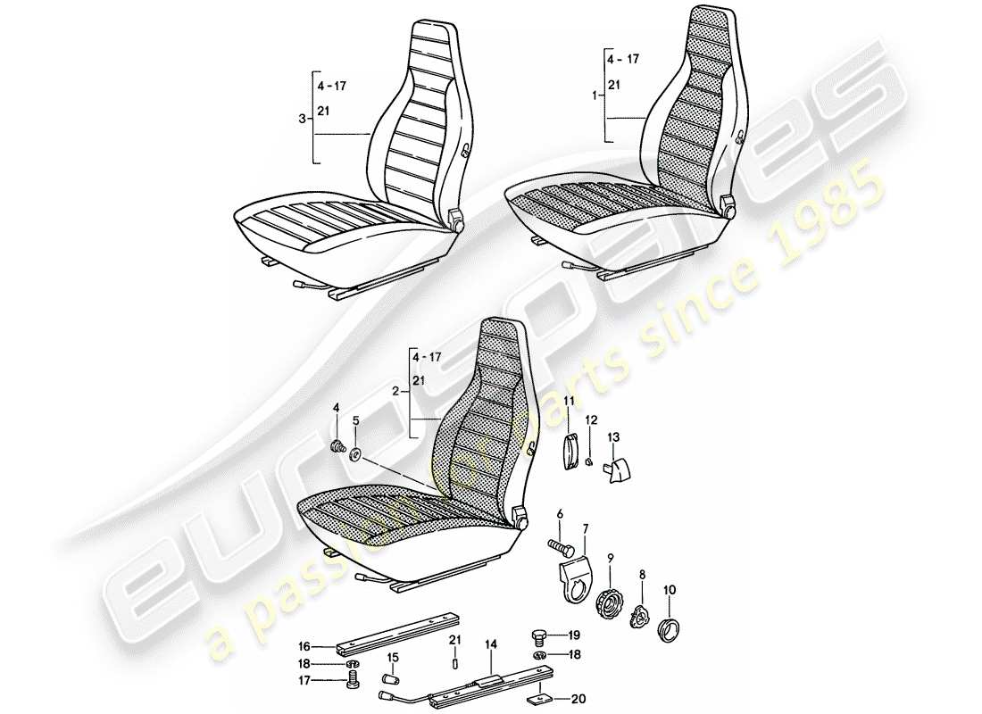 porsche 1985 (911) front seat - complete - d >> - mj 1984 part diagram