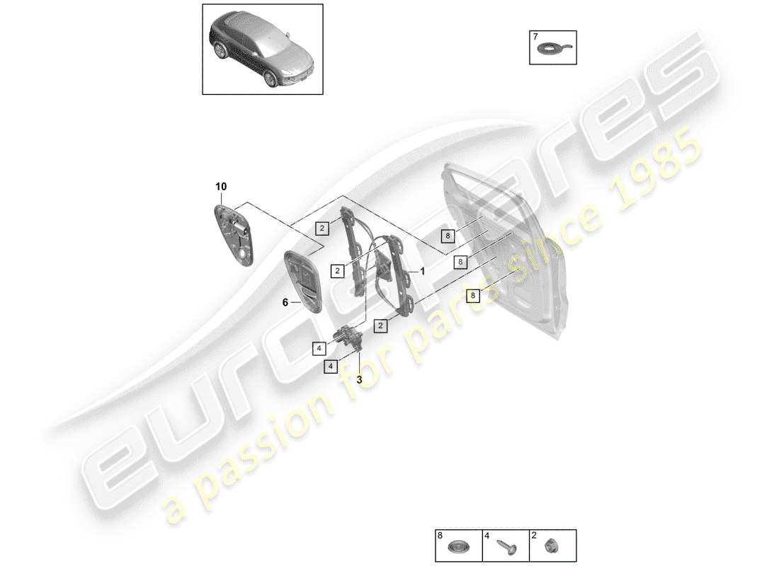 porsche 2020 (cayenne e3 9ya/9yb) window regulator part diagram