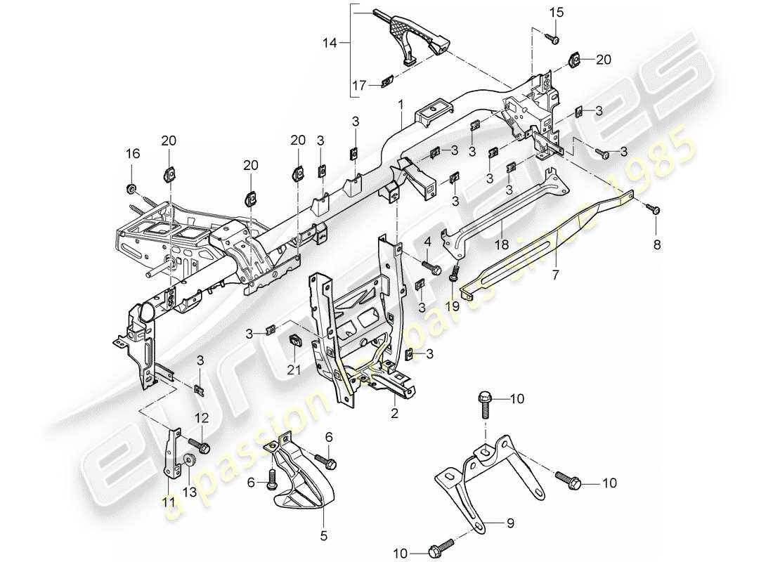 porsche 2007 (987 cayman) retaining frame part diagram