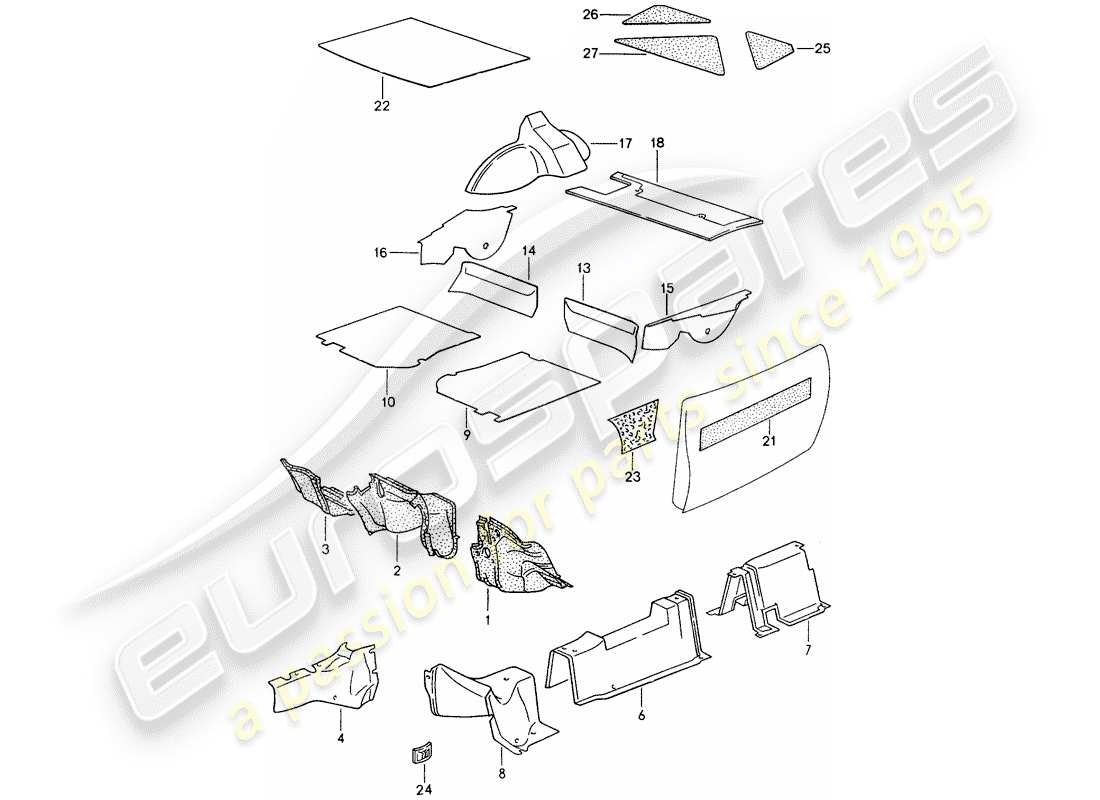 porsche 1993 (968) sound absorber part diagram
