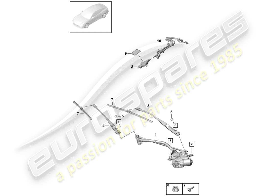 porsche 2018 (panamera 971-1) windshield wiper system compl. part diagram