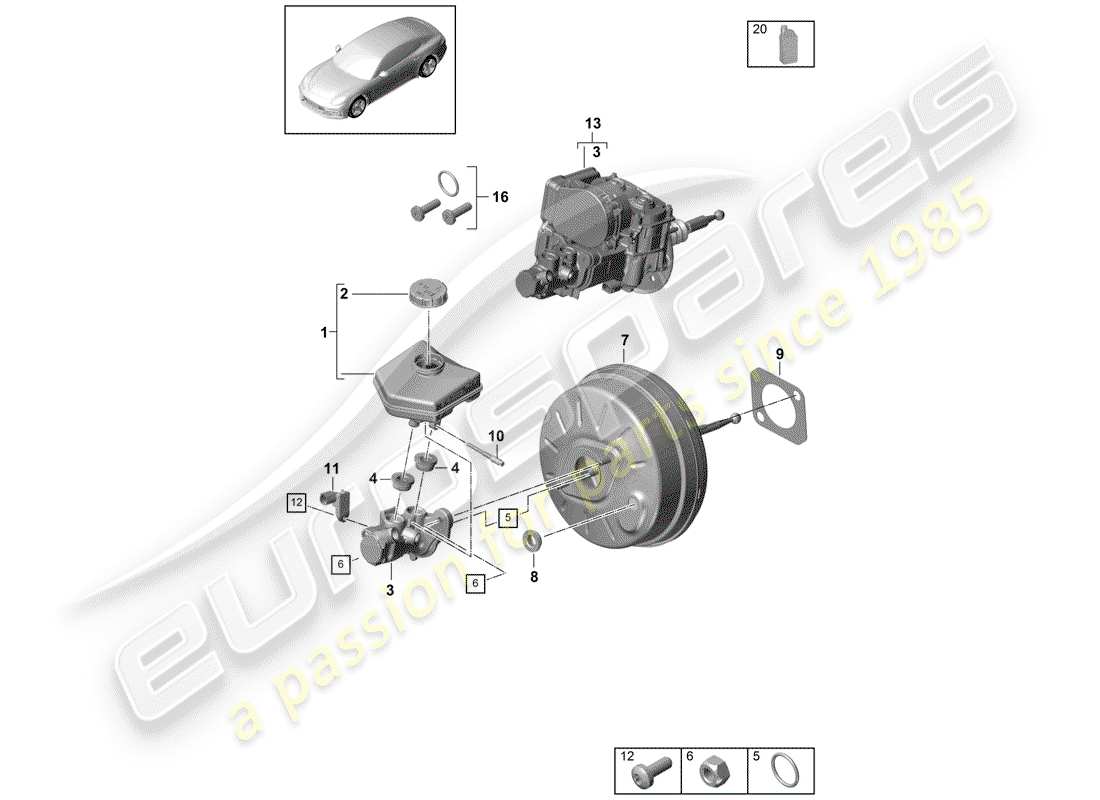 porsche panamera 971 (2018) brake master cylinder part diagram