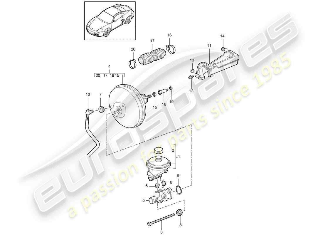 porsche 2012 (987 cayman) brake master cylinder part diagram