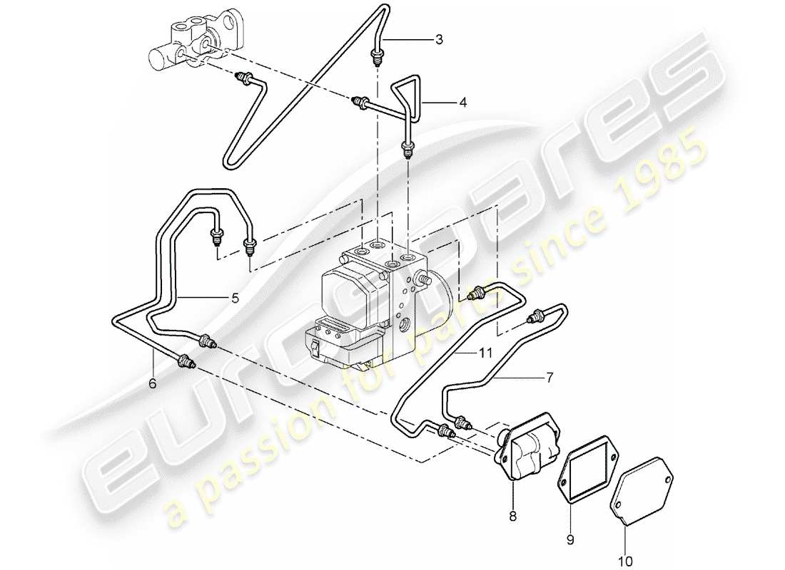 porsche 2001 (996 turbo / gt2) brake lines - front end part diagram