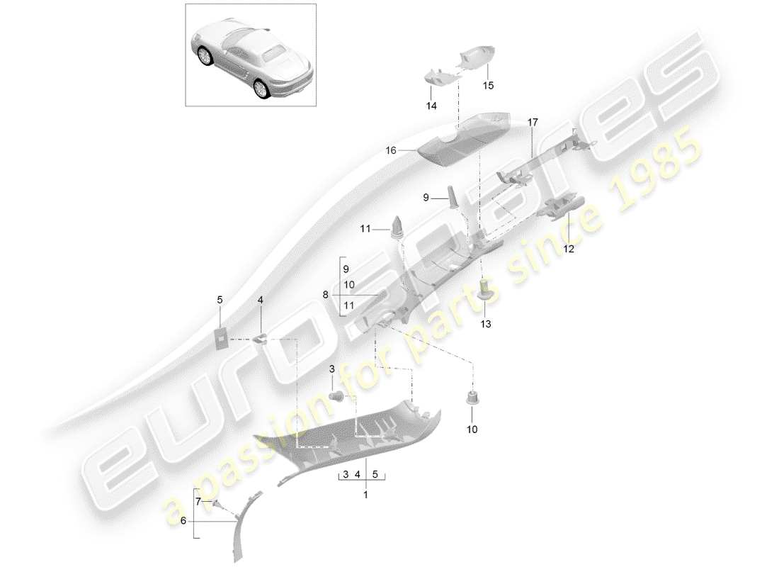 porsche 2019 (718 boxster) a-pillar part diagram
