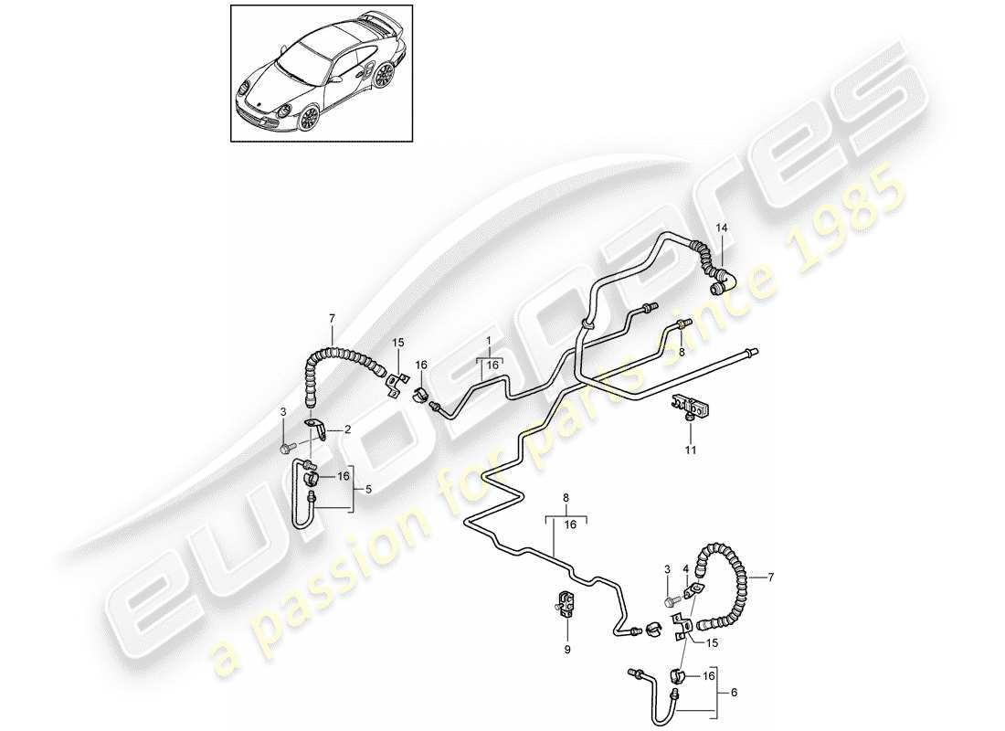 porsche 2012 (997-2 turbo / gt2 rs) brake line part diagram