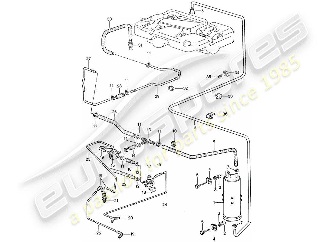 porsche 1990 (944) evaporative emission canister part diagram
