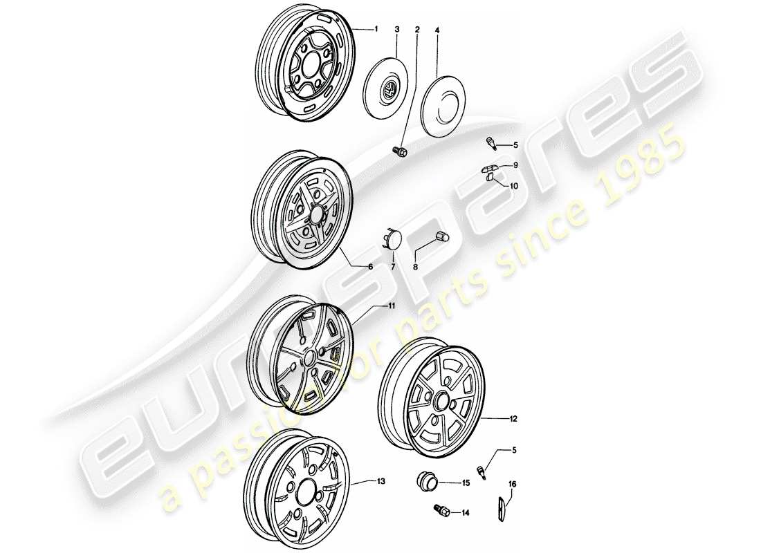 porsche 1976 (914) wheels part diagram