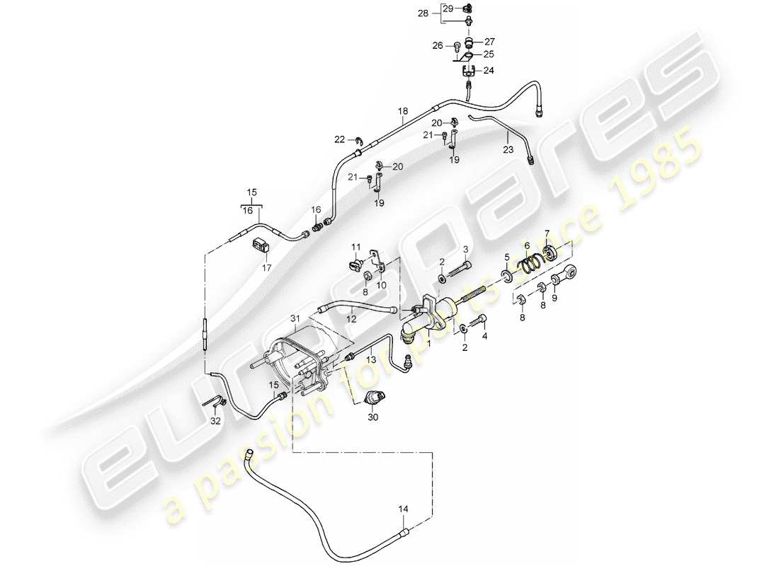 porsche 2005 (carrera gt) hydraulic clutch - operation - clutch master cylinder - hydraulic clutch pipe part diagram