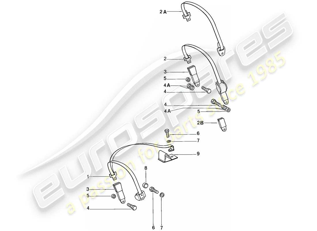 porsche 1985 (911) seat belt part diagram