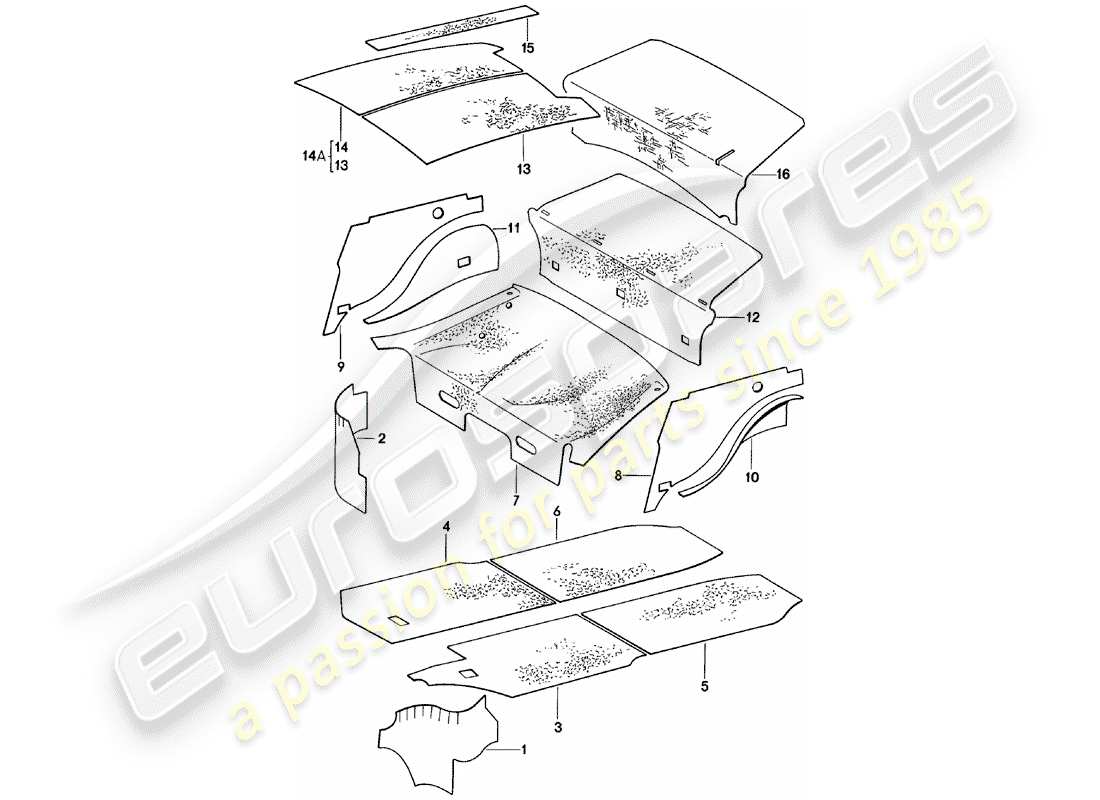 porsche 1980 (911) body shell - sound absorbers part diagram