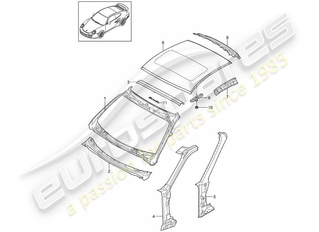 porsche 2012 (997-2 turbo / gt2 rs) cowl part diagram