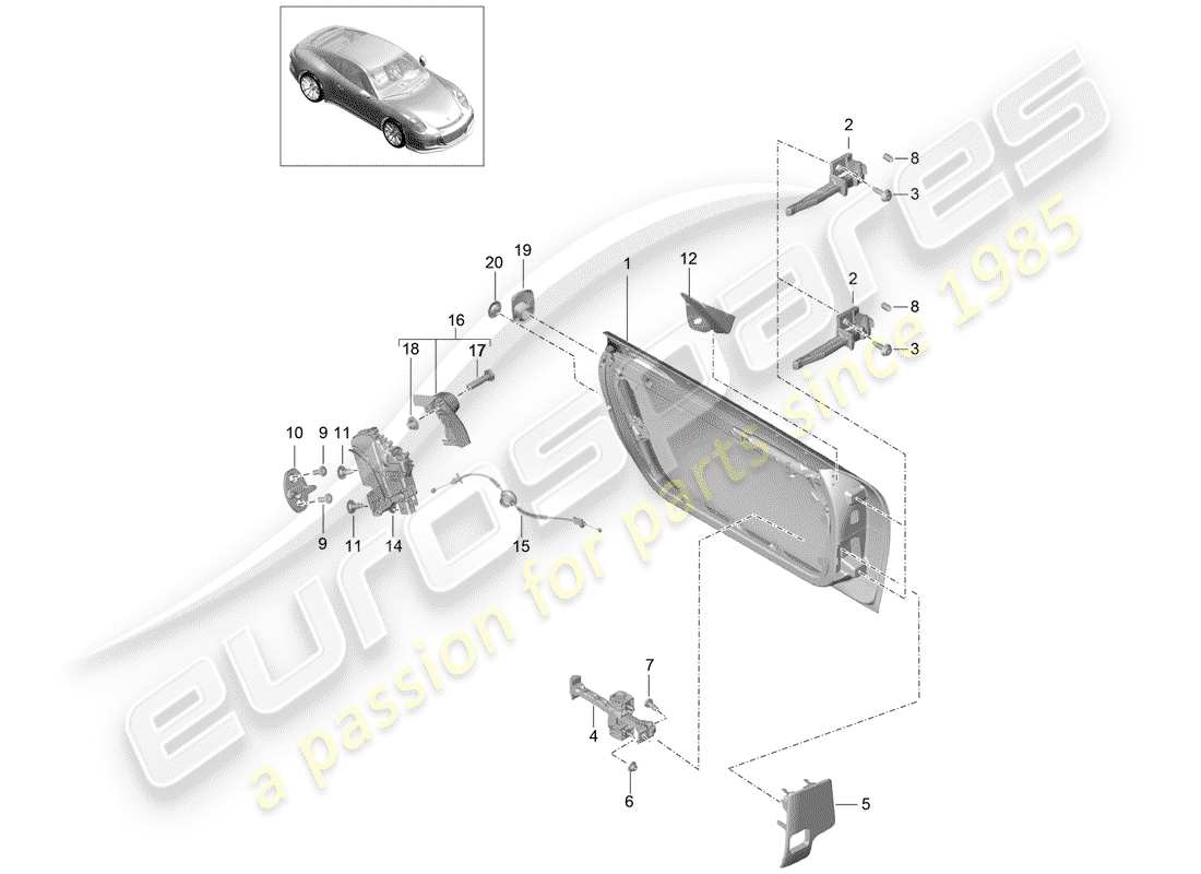 porsche 991r/gt3/rs (2014) door shell parts diagram