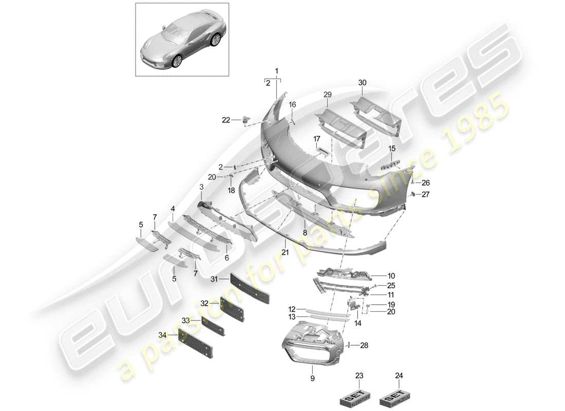 porsche 2014 (991-1 turbo) bumper part diagram