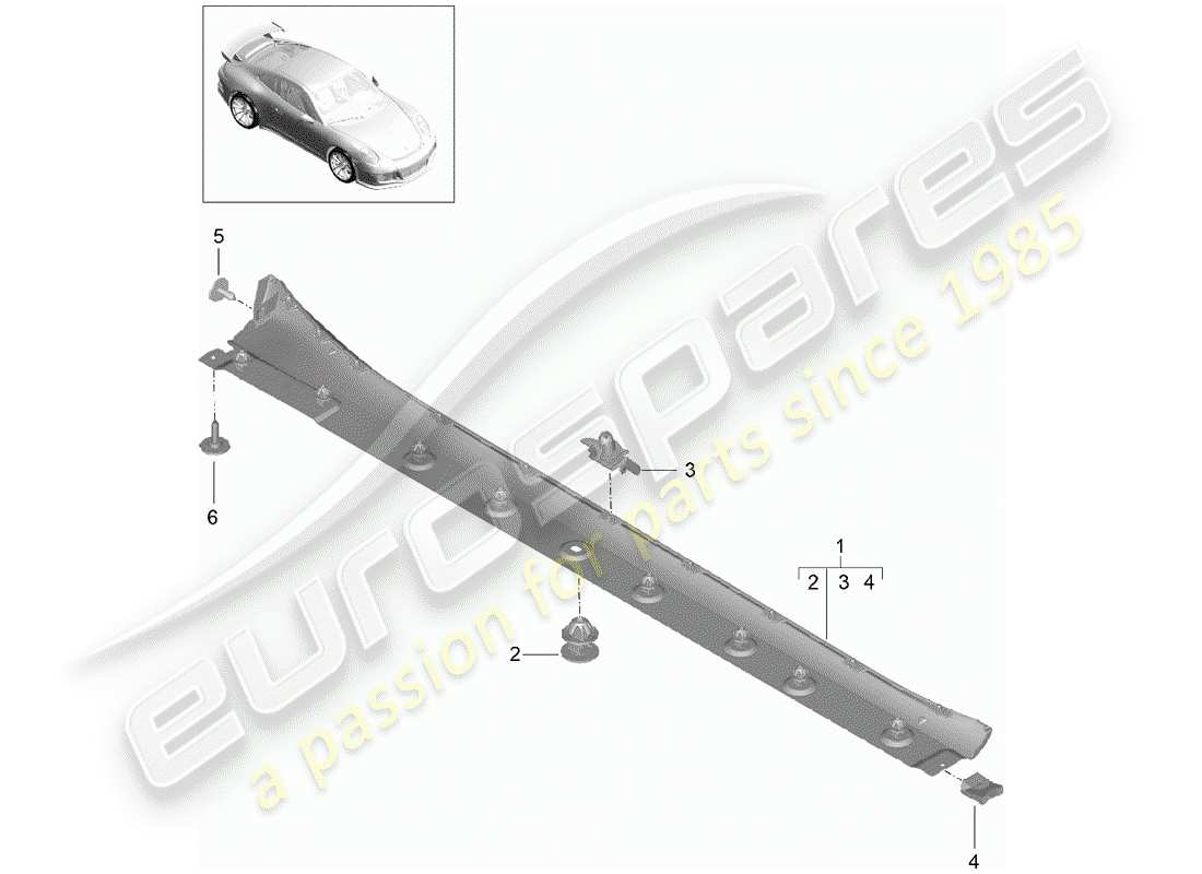 porsche 2017 (991-2 r/gt3/rs) side member trim part diagram