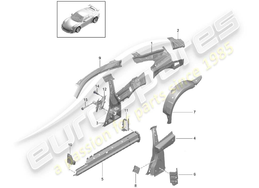 porsche 2017 (991-2 r/gt3/rs) side panel part diagram