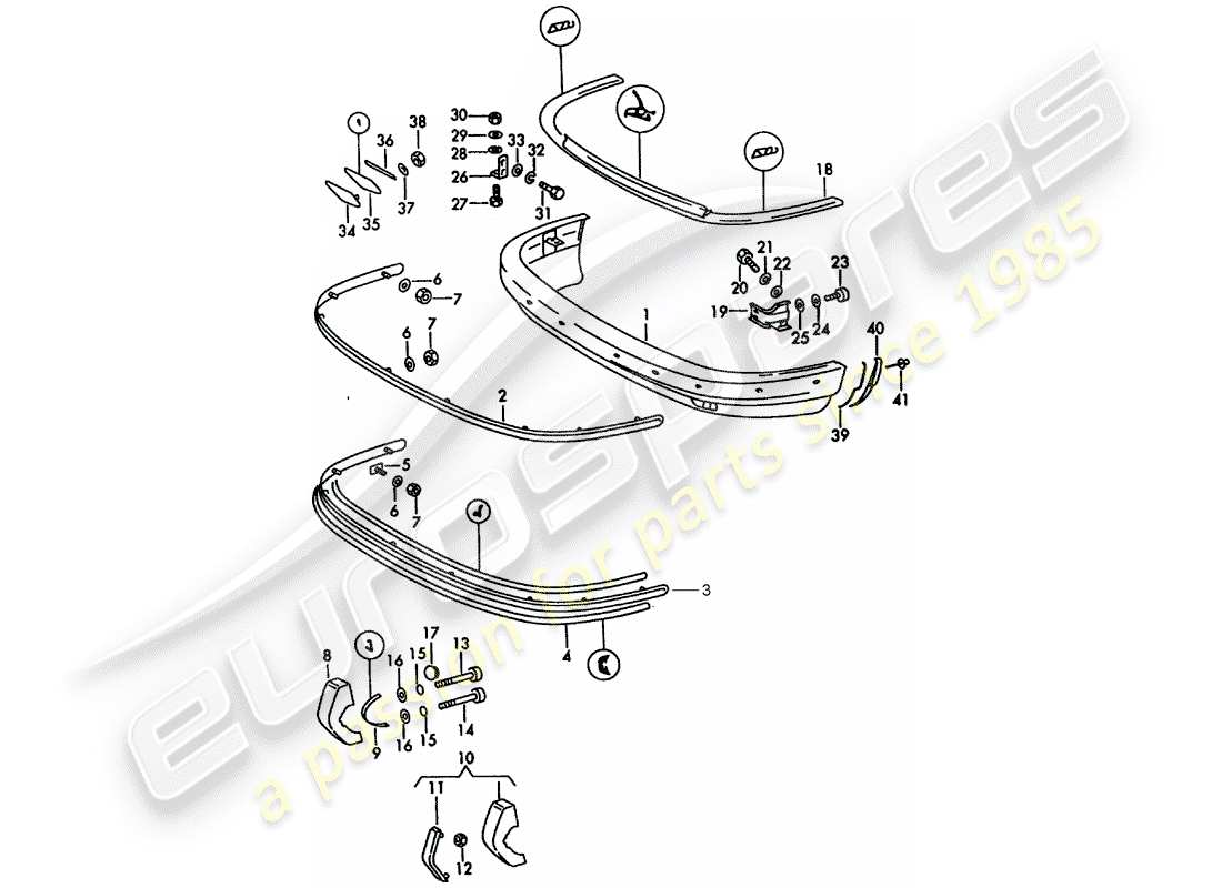 porsche 1966 (911/912) bumper - d - mj 1969>> part diagram