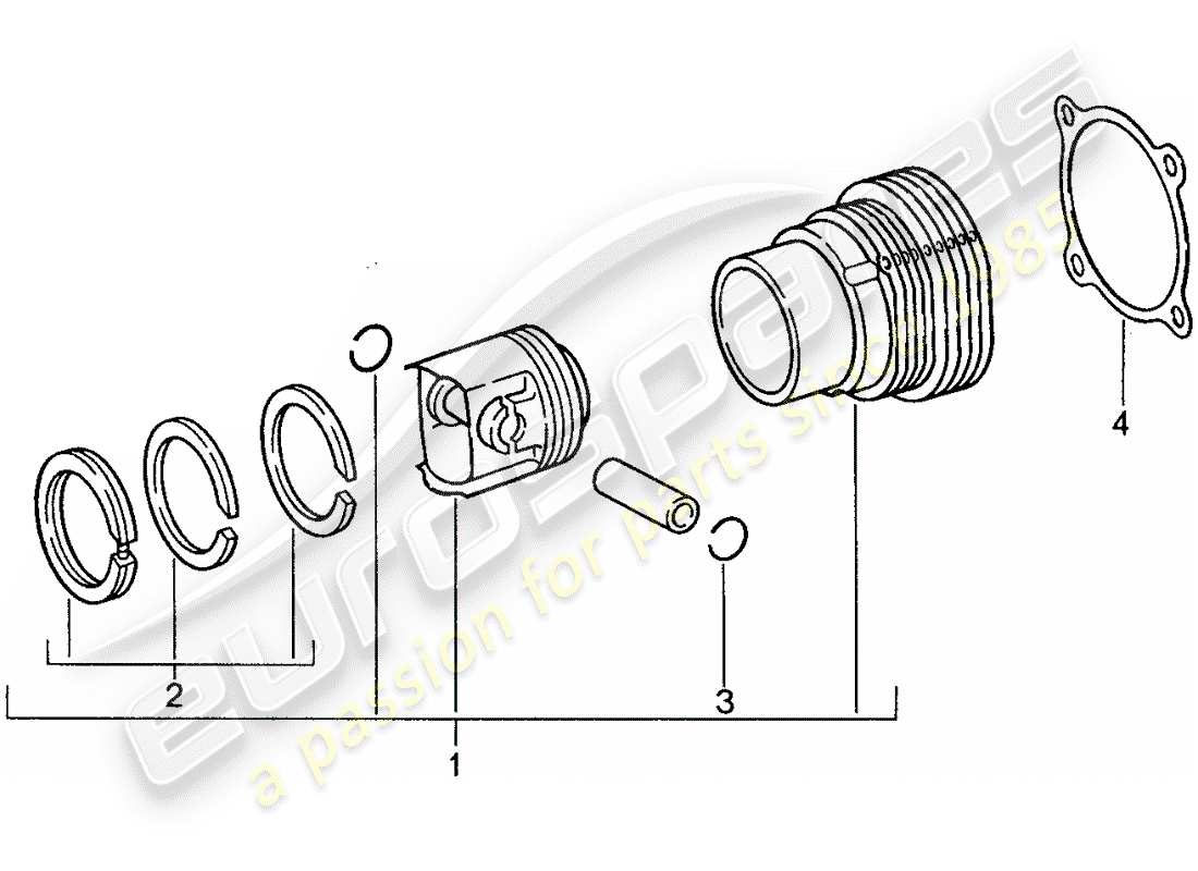 porsche 1987 (959) cylinder with pistons part diagram