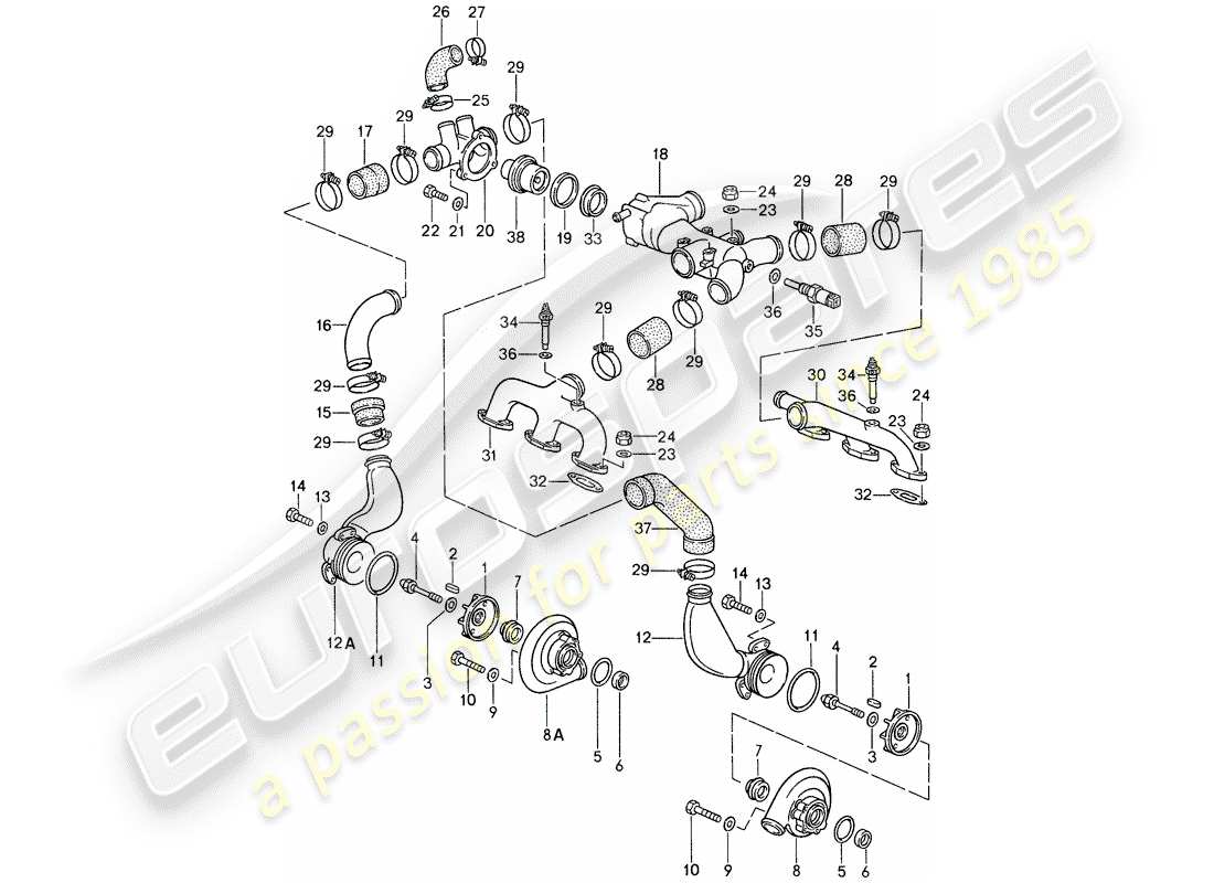 porsche 1987 (959) water cooling 3 part diagram