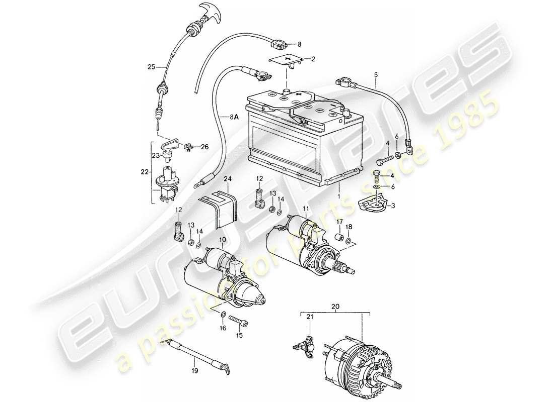 porsche 1995 (993) battery - wiring harnesses - starter - alternator part diagram