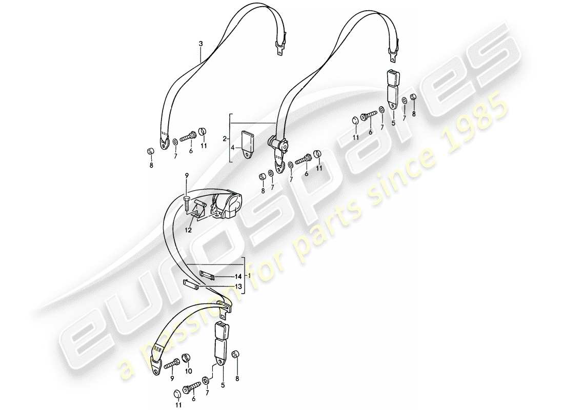 porsche 1987 (911) seat belt part diagram