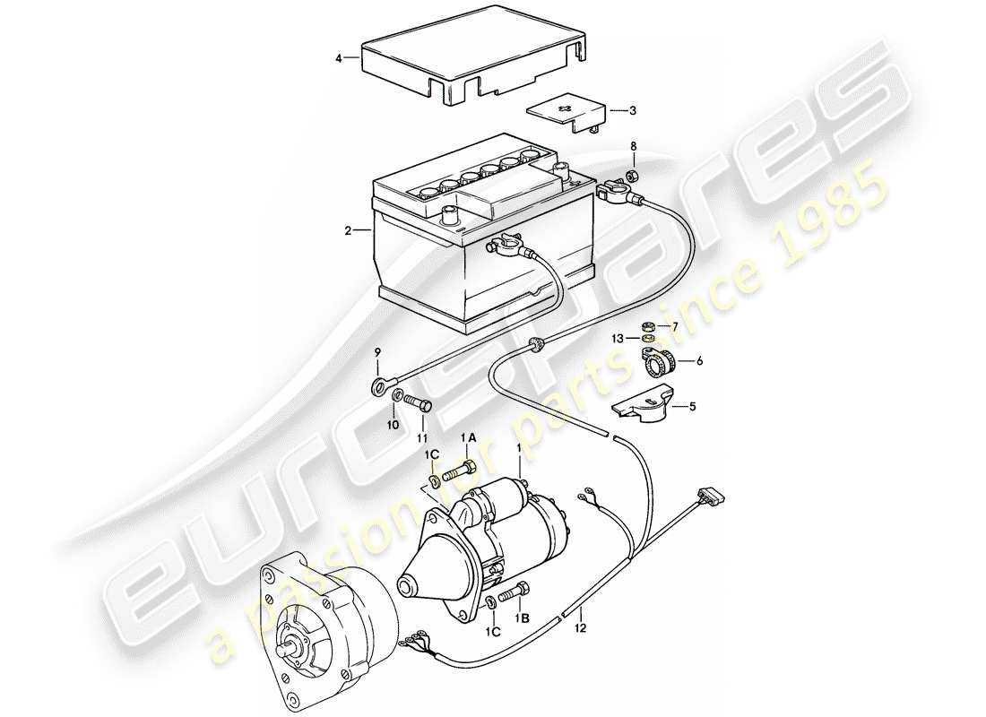porsche 1982 (944) starter - battery - wiring harnesses parts diagram