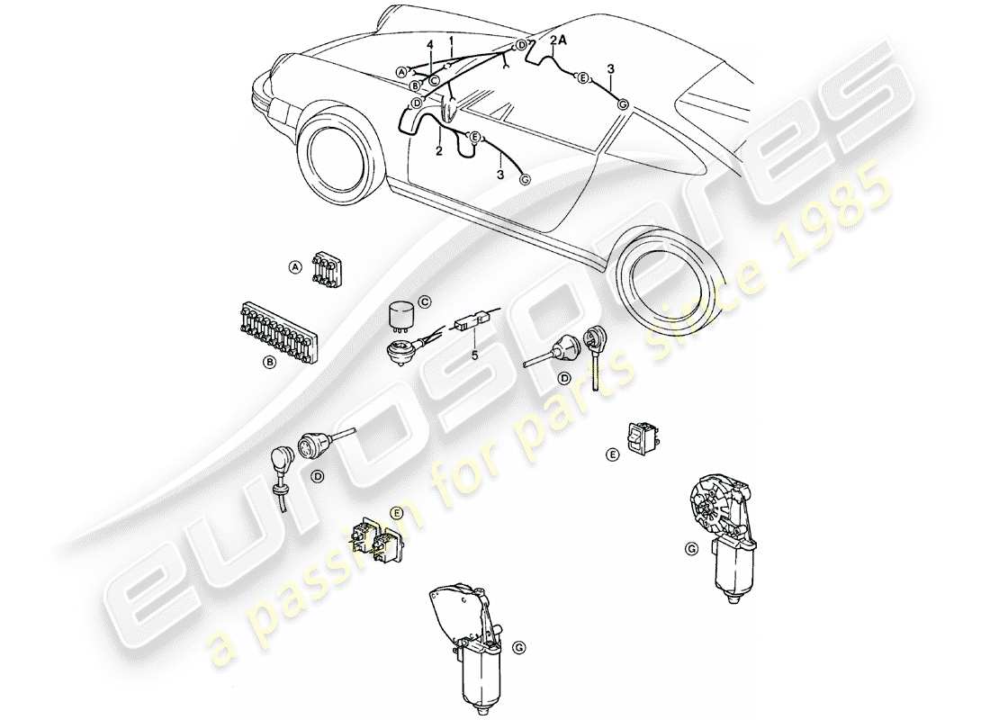 porsche 1983 (911) wiring harnesses - power window part diagram