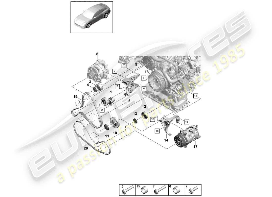 porsche panamera 971 (2020) v-ribbed belt parts diagram