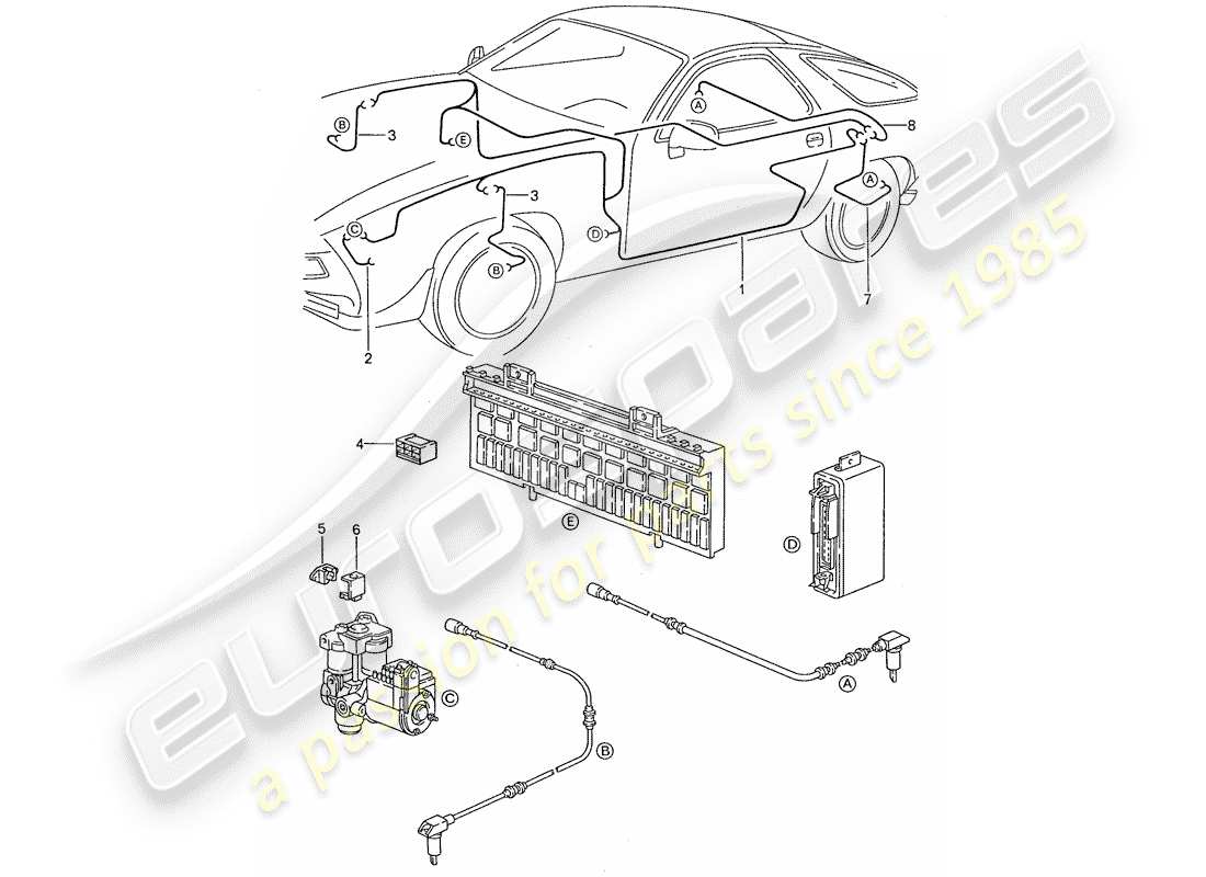porsche 1988 (928) harness - anti-locking brake syst. -abs- part diagram