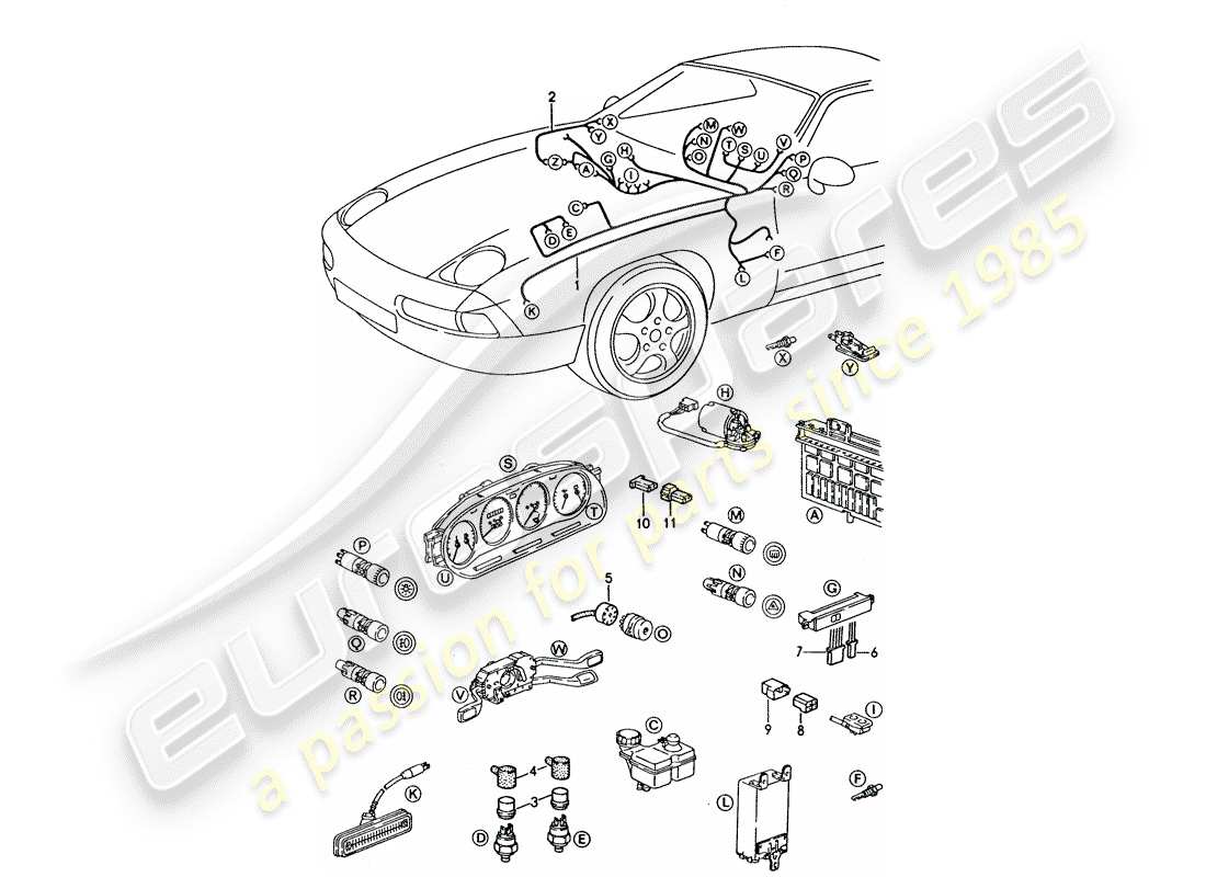 porsche 1995 (928) harness - dashboard part diagram