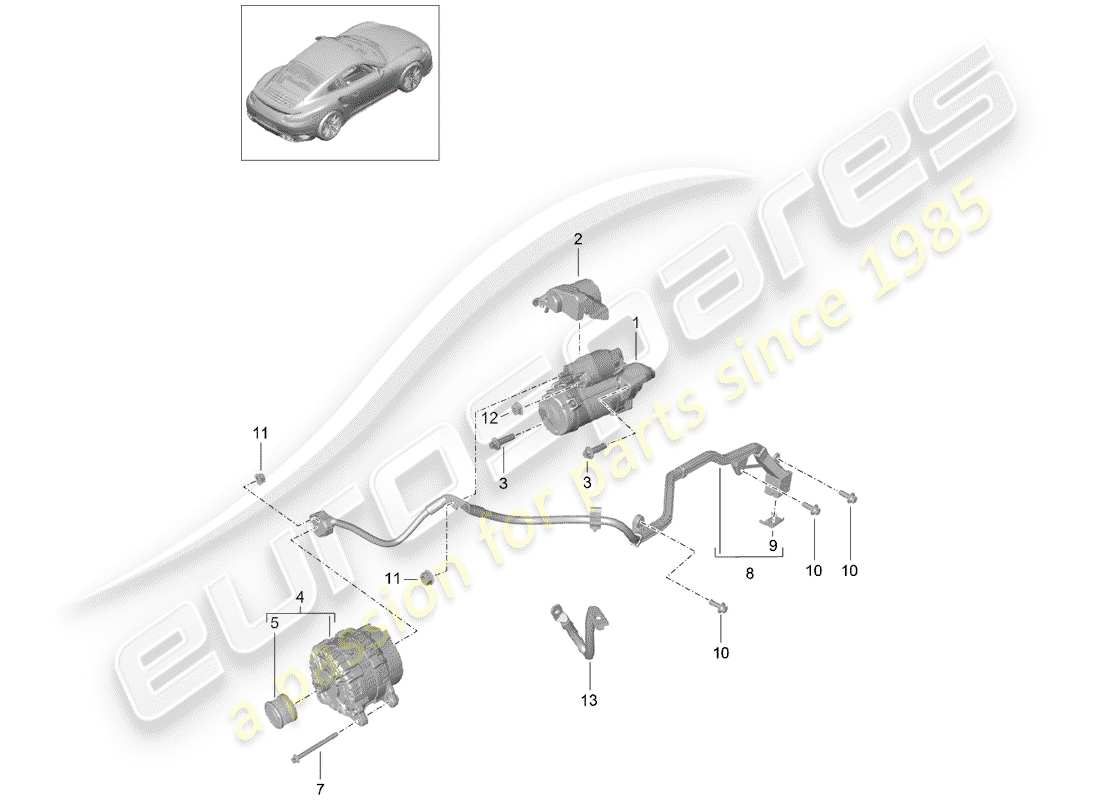 porsche 991 turbo (2014) starter part diagram