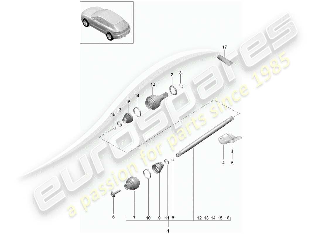 porsche 2016 (macan) drive shaft part diagram