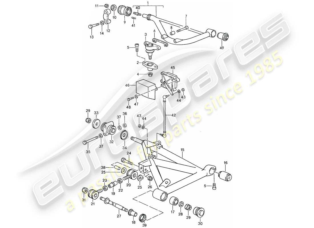 porsche 1988 (959) rear axle steering parts diagram