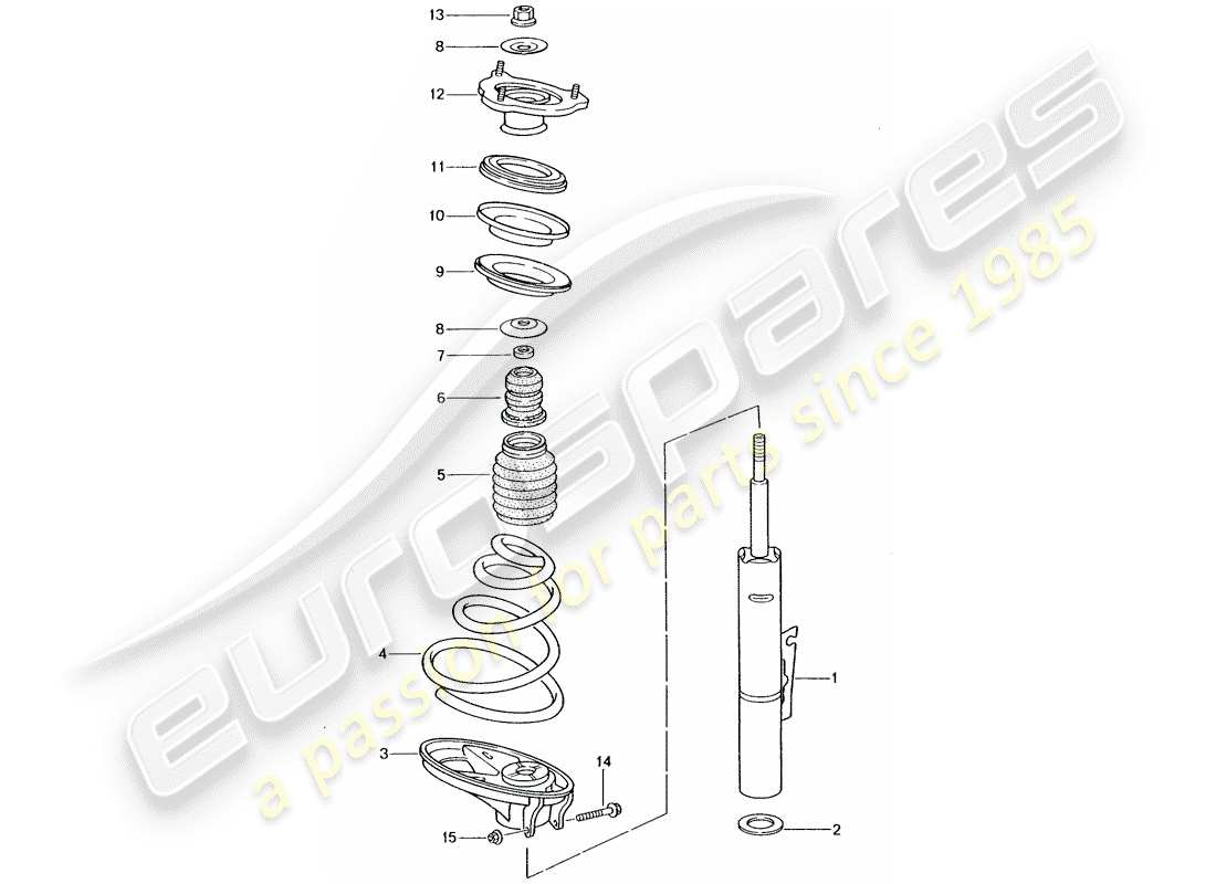 porsche 996 t/gt2 (2002) suspension - shock absorber strut parts diagram