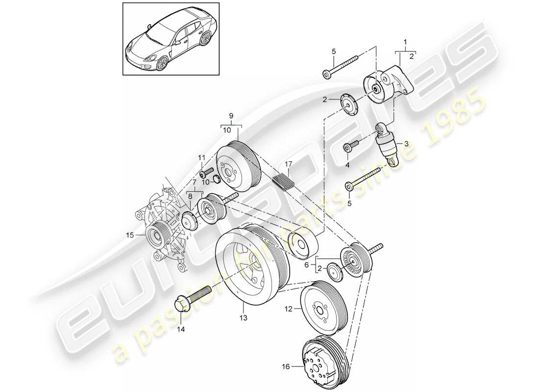 porsche panamera 970 (2015) belt tensioning damper parts diagram