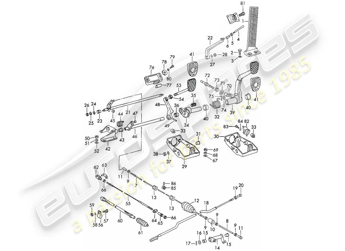 porsche 1967 (911/912) pedals - for vehicles with - manual gearbox part diagram