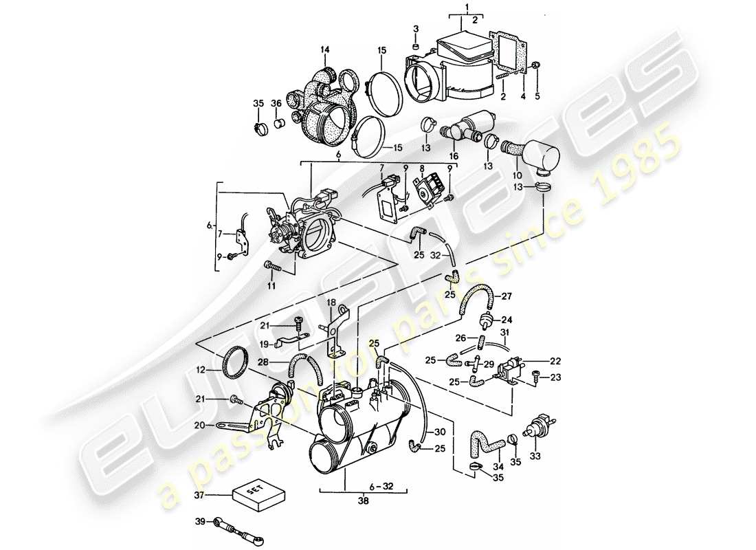 porsche 1994 (964) l-jetronic - flap-nozzle - intake housing - plastic part diagram