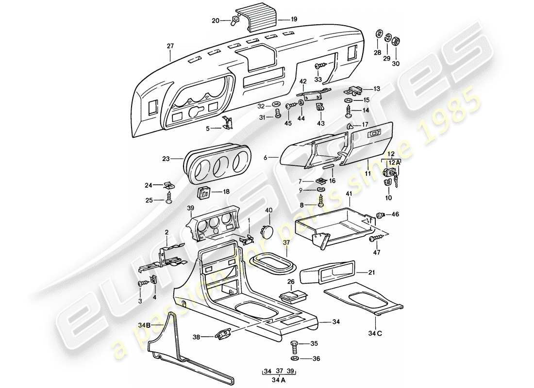 porsche 1979 (924) dashboard parts diagram