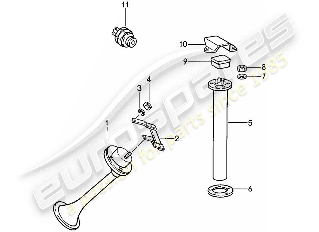 porsche 911 (1986) fanfare horn - sensor - fuel-level indicator - reverse light switch parts diagram