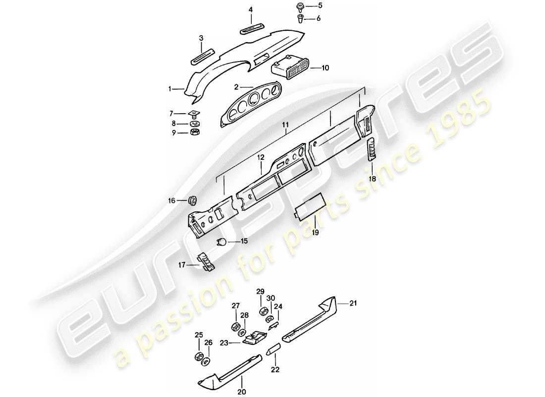 porsche 1981 (911) dashboard - with installation parts part diagram