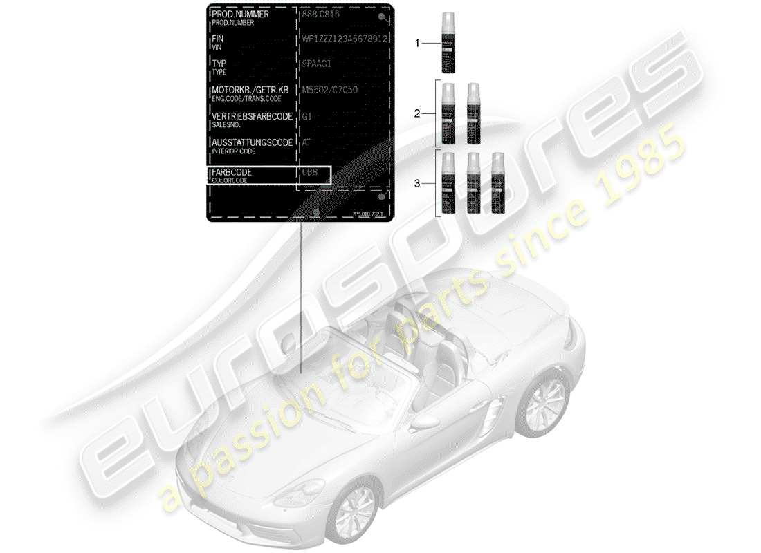 porsche 2018 (718 boxster) paint touch-up stick part diagram
