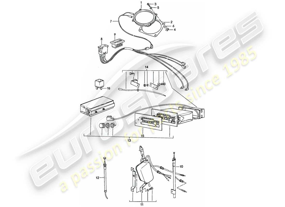 porsche 1983 (944) radio unit - with: - 3 - loudspeaker - f >> 94-cn403 921 - f >> 94-dn400 108 part diagram