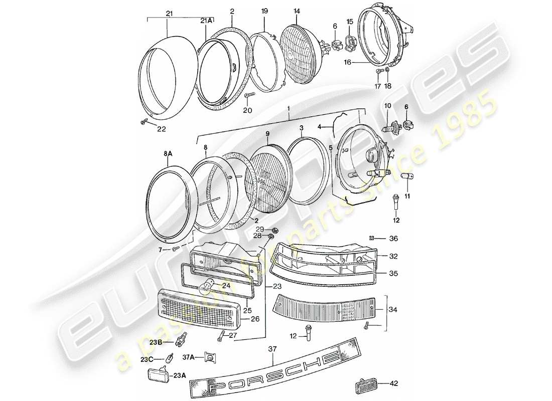 porsche 1981 (911) headlamp - lighting part diagram