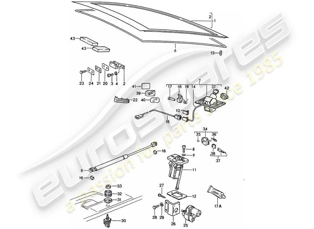 porsche 1995 (928) rear trunk lid - installation parts part diagram