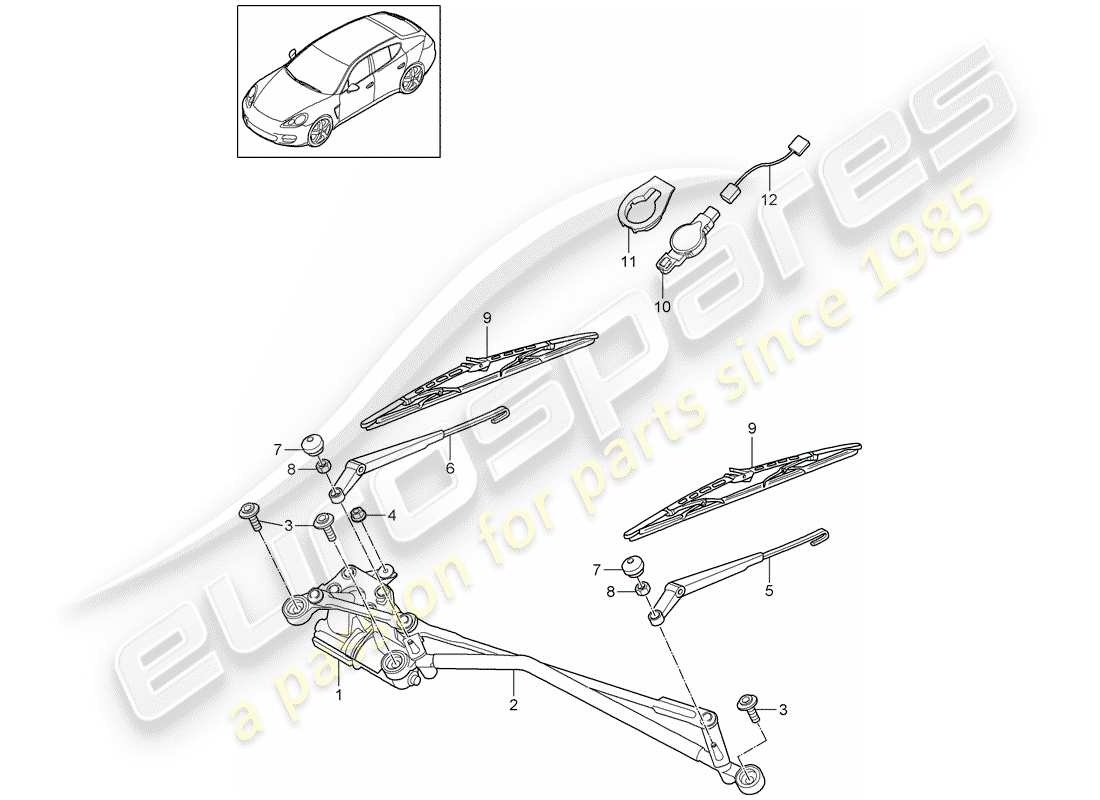 porsche panamera 970 (2014) windshield wiper system compl. part diagram