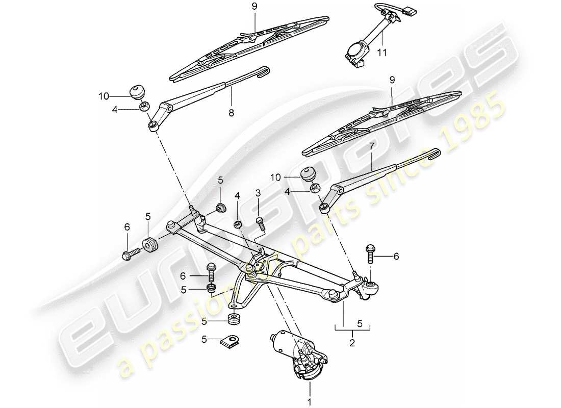 porsche 2005 (997-1) windshield wiper system compl. parts diagram