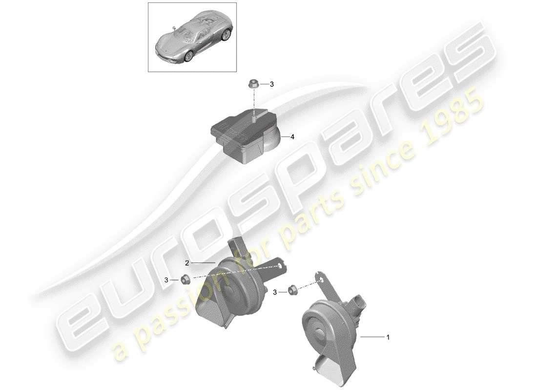 porsche 918 spyder (2015) fanfare horn part diagram